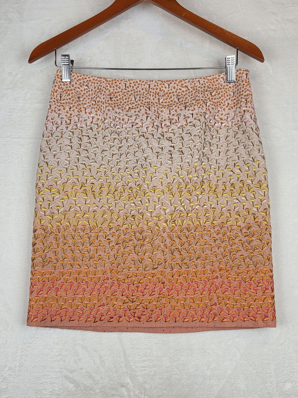 HD in Paris Anthropologie Embroidered Linen Skirt Womens 2 Ombre Mini Lined
